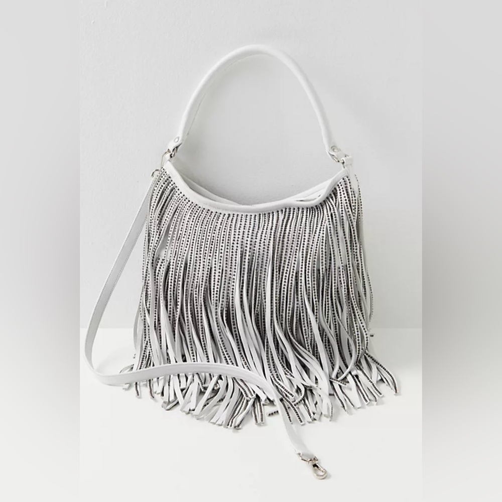 Free People x CHRISTIANSEN Luxury Italian Leather Silver Studded Fringe Bag NWT🔖